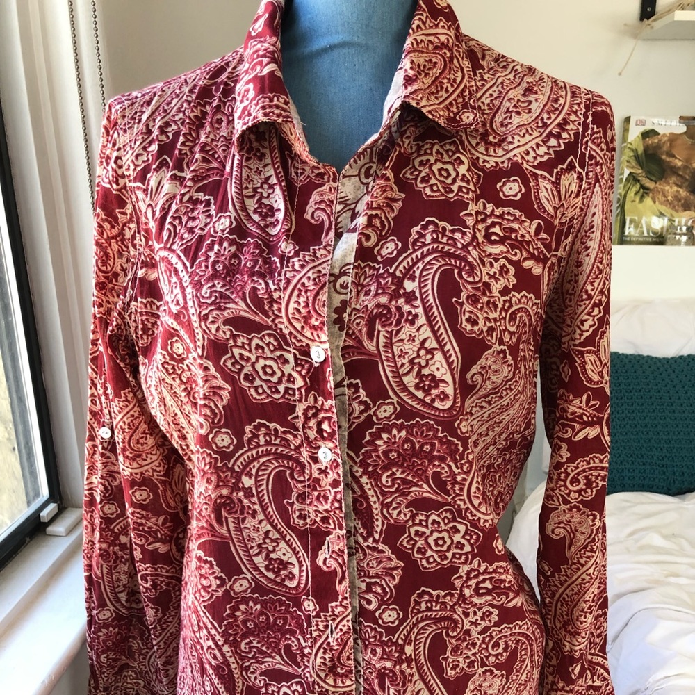 Bandana red long sleeve soft cotton blouse large